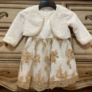 Holiday gold dress with coat